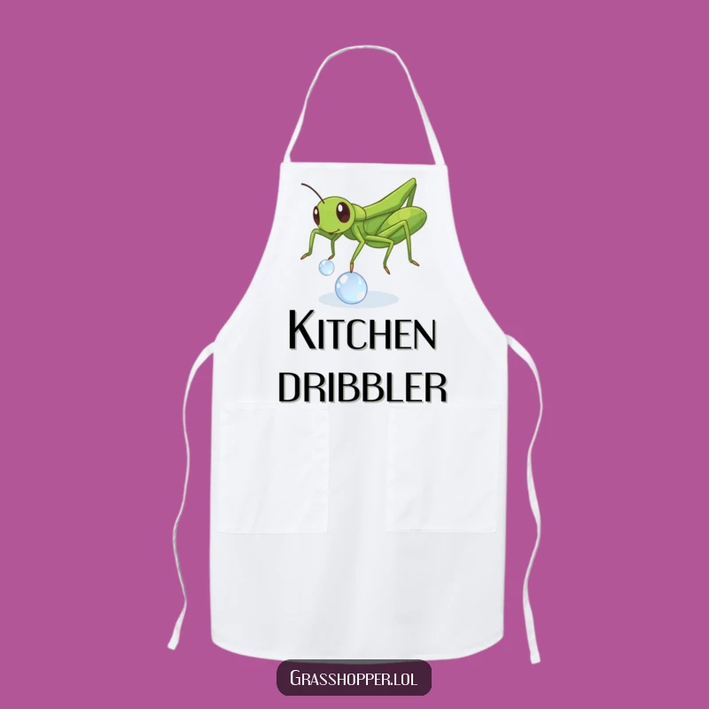 Funny Grasshopper Dewdrop Apron: Chef's Playful Insect Kitchen Gift!