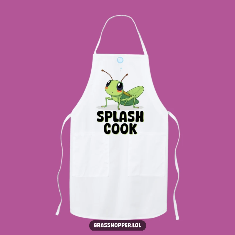 Funny Surprised Grasshopper Apron: Dewdrop Surprise, Cute Kitchen Gift!