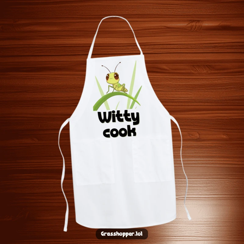 Funny Winking Grasshopper Apron: A winking insect balancing gracefully, perfect for funny kitchen endeavors.