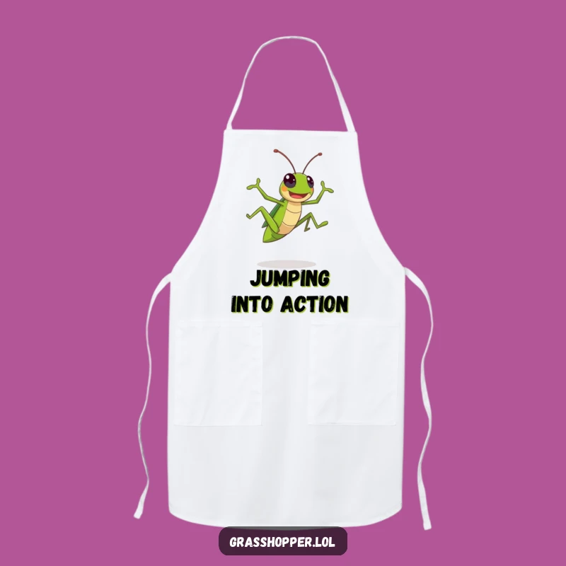 Funny Kawaii Grasshopper Apron: Chef's Leaping Insect Kitchen Fun Gift!