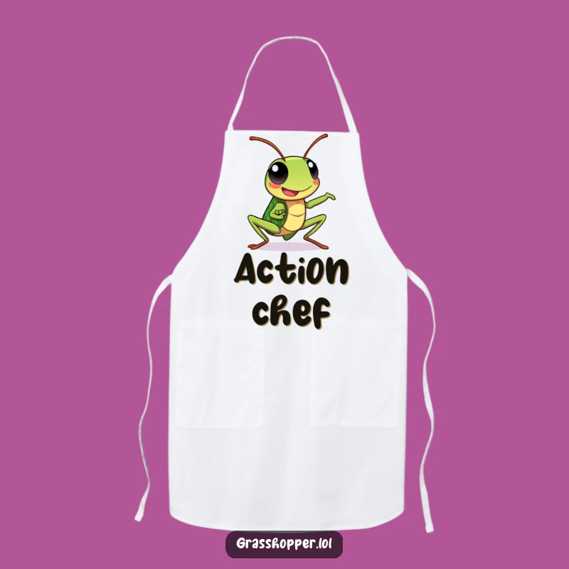 Kawaii Grasshopper Apron: Dynamic Pose Happy Expression, Action Kitchen Gift!