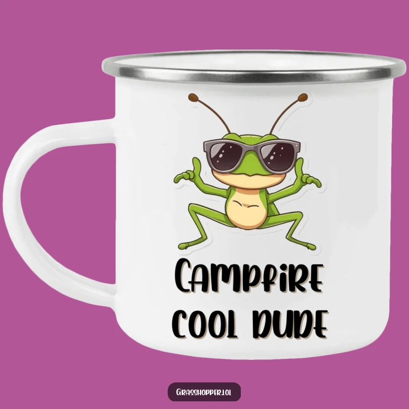 Funny Grasshopper Enamel Camping Mug: Cool Pose, Outdoor Humor Cup