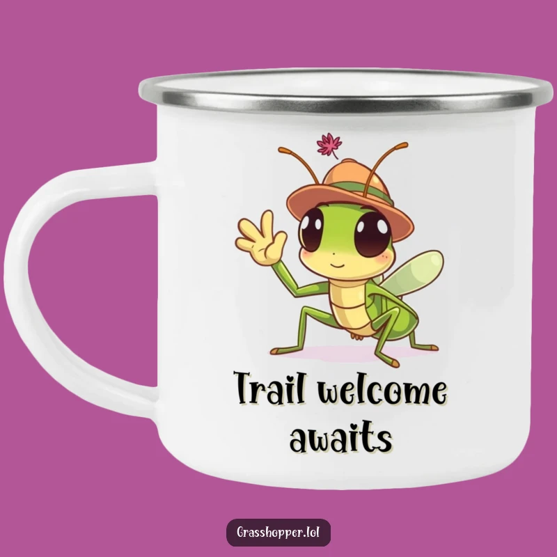 Funny Grasshopper Hat Camping Mug: Waving Insect Outdoor Cup, Perfect Funny Gift