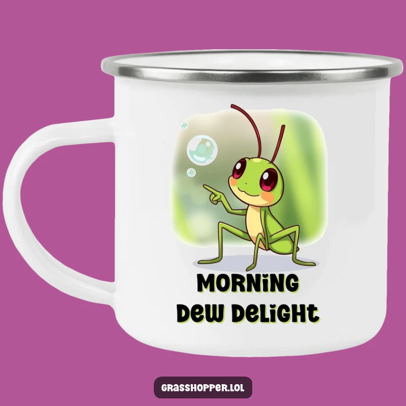 Funny Excited Grasshopper Camping Mug: Outdoor Discovery, Perfect Gift