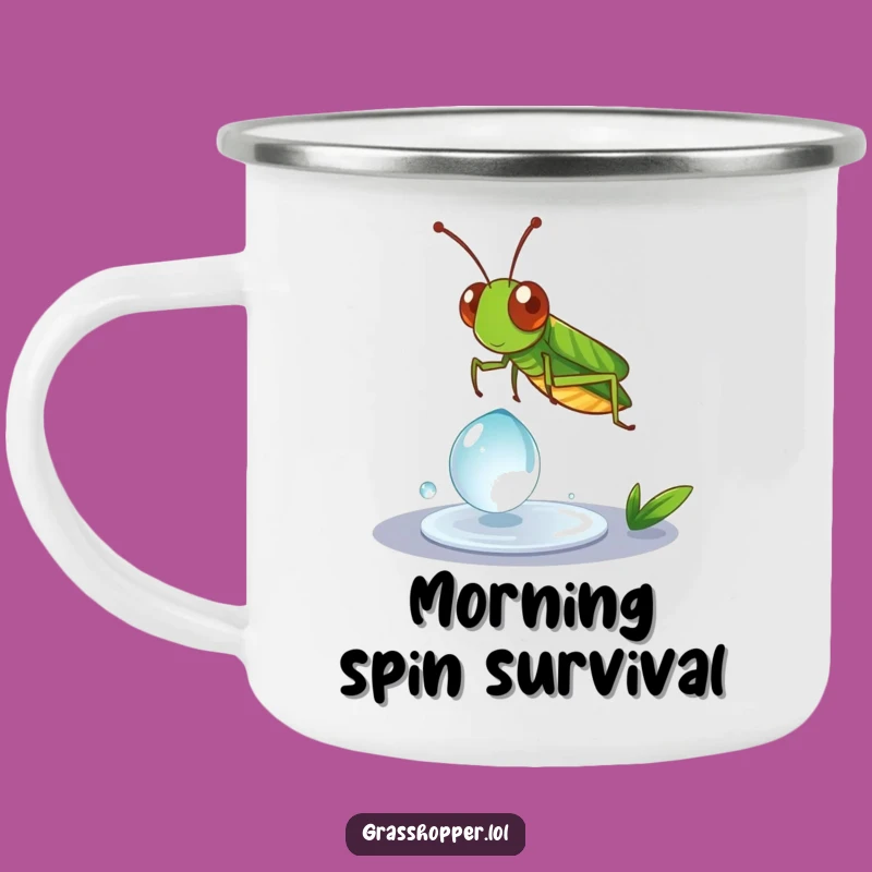 Funny Grasshopper Dewdrop Spin Camping Mug - Whimsical Outdoor Drinkware