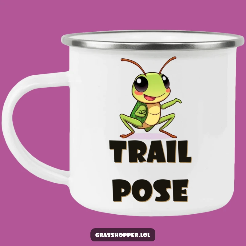 Kawaii Grasshopper Camping Mug: Dynamic Pose Happy Expression, Action Outdoor Gift!