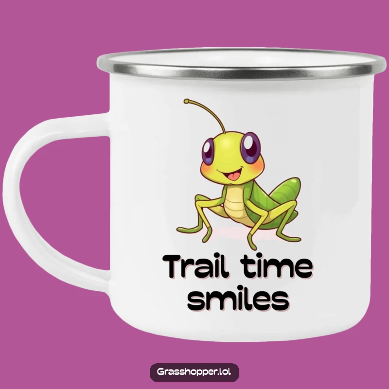 Funny Grasshopper Camp Mug: Enjoy Outdoors With a Smiling Insect's Invitation
