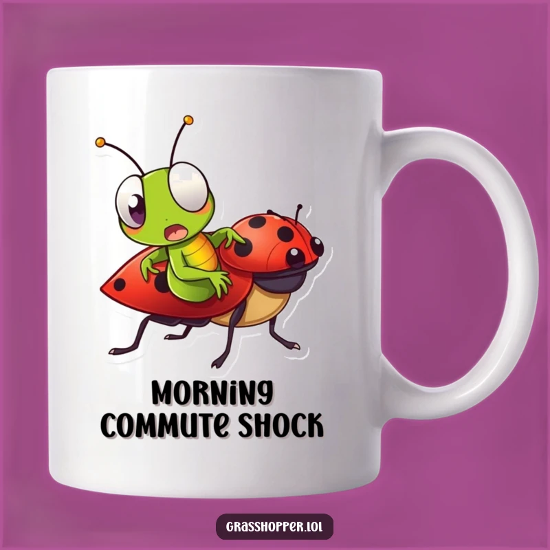 Funny Grasshopper Ladybug Ride Mug - Surprised Insect Surprise Gift