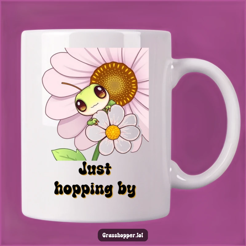 Funny Grasshopper Peeking Flower Mug - Adorable Playful Insect Gift for Nature Lovers