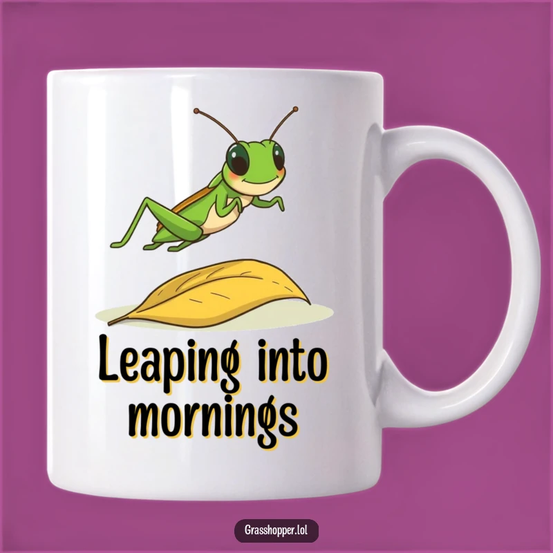 Funny Leaping Grasshopper Mug - Autumn Leaf Jump Gift