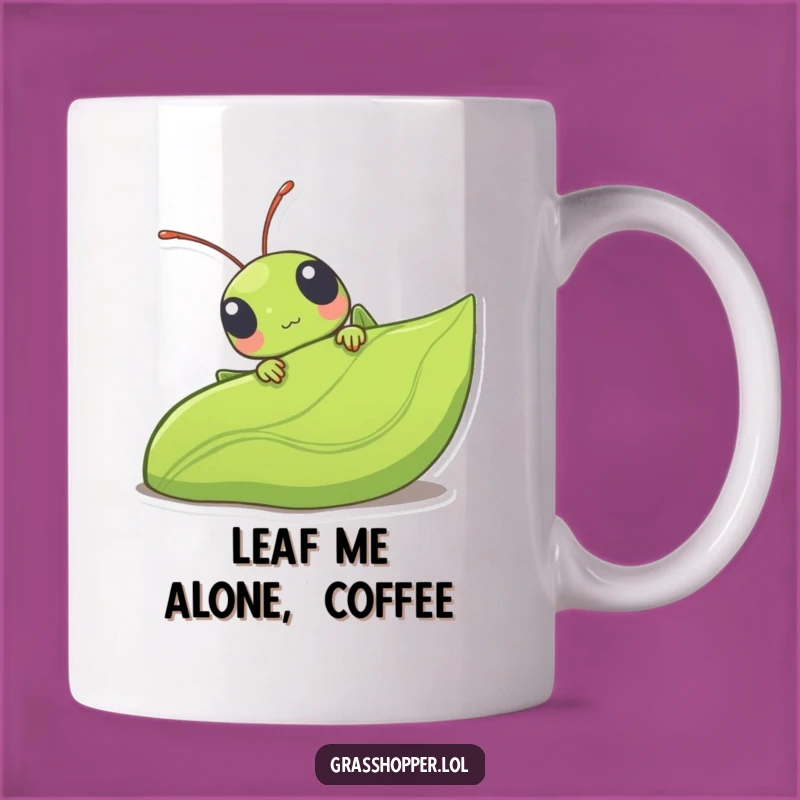 Funny Kawaii Grasshopper Peeking Leaf Mug - Adorable Cute Insect Gift