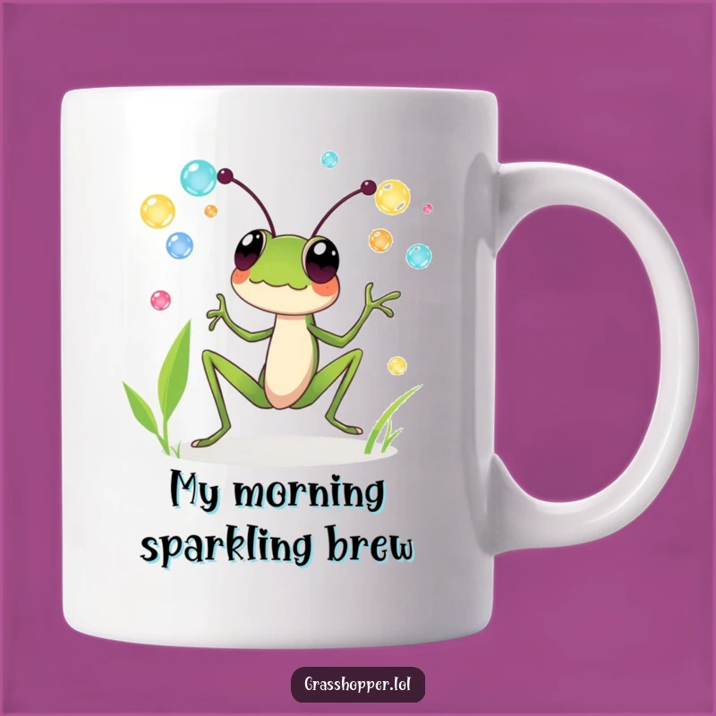 Funny Grasshopper Dewdrop Mug: Juggling Delight, Whimsical Humor Gift