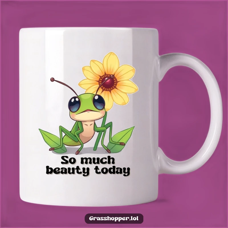 Funny Wide-Eyed Grasshopper Flower Mug - Awe-Inspiring Nature Lover Gift