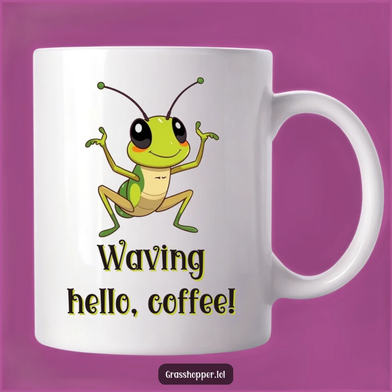 Funny Waving Grasshopper Mug: A Friendly Greeting for a Perfect Gift