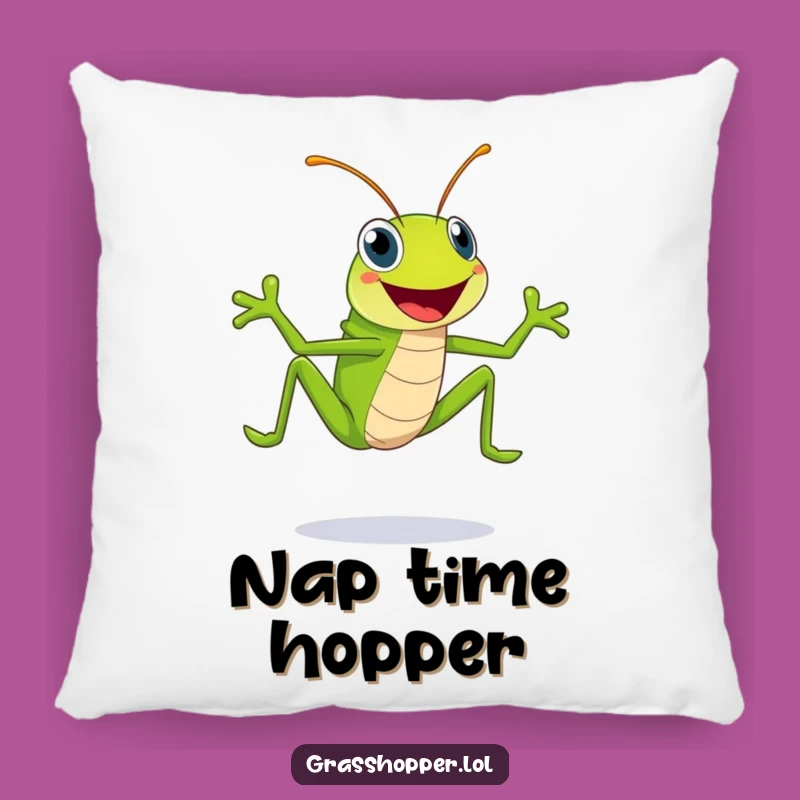 Funny Grasshopper Pillow: Happy Green Leaper with Big Smile, Cozy Gift!