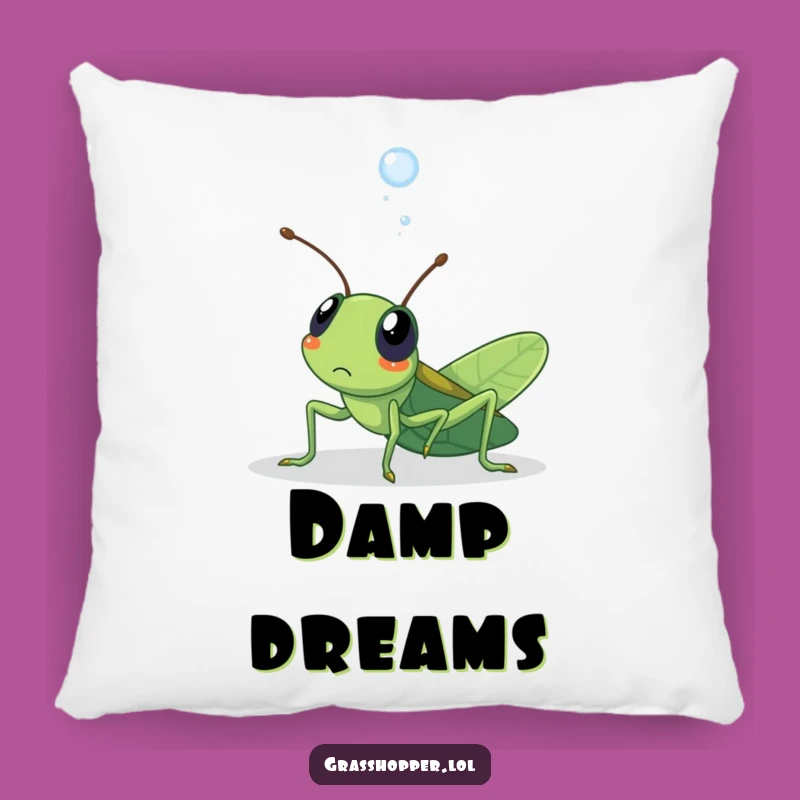 Funny Surprised Grasshopper Pillow: Dewdrop Surprise, Comfy Kawaii Pillow Gift!
