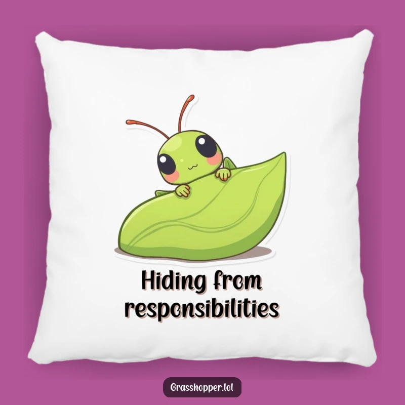 Funny Kawaii Grasshopper Pillow - Cute Leaf Peeking Cushion