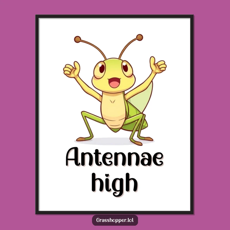 Funny Grasshopper Victory Cheer Digital Art: Instant Celebratory Decor for Your Space