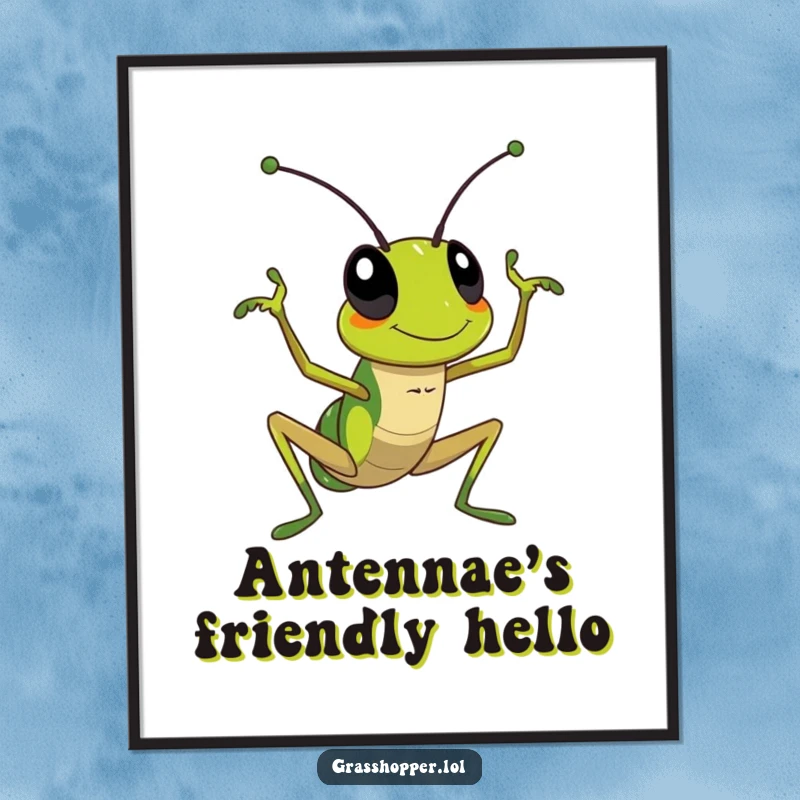 Funny Digital Art: A grasshopper enthusiastically waving its antenna, creating a friendly and welcoming visual.