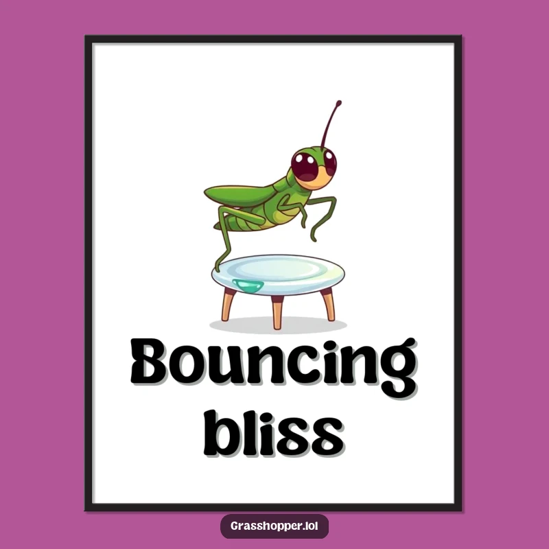 Funny Grasshopper Dewdrop Trampoline Digital Art: Instant Nature's Joy for Your Walls