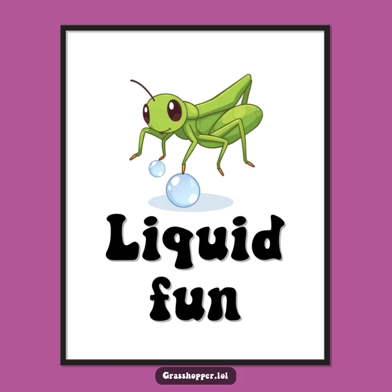 Funny Grasshopper Dewdrop Digital Print: Playful Insect Wall Art Gift!