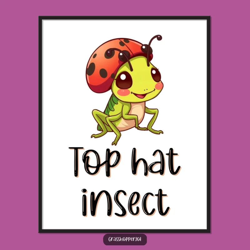Funny Grasshopper Ladybug Hat Digital Art - Cheerful Pals Print Gift