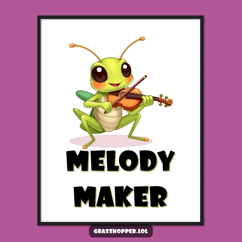 Funny Grasshopper Violin Digital Art - Instant Cheerful Decor & Gift