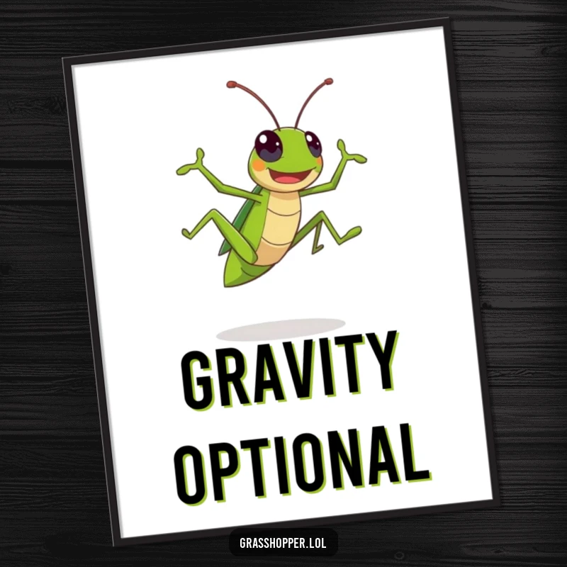 Funny Kawaii Grasshopper Digital Art Print: A vibrant illustration of an insect mid-leap, perfect for funny digital or physical display.