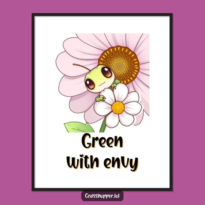Funny Grasshopper Digital Art - Playful Peeking Insect Print, Humorous Wall Art Gift