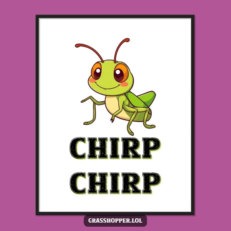 Kawaii Grasshopper Digital Art: Silly Grin Antennae Wave, Instant Cute Decor!