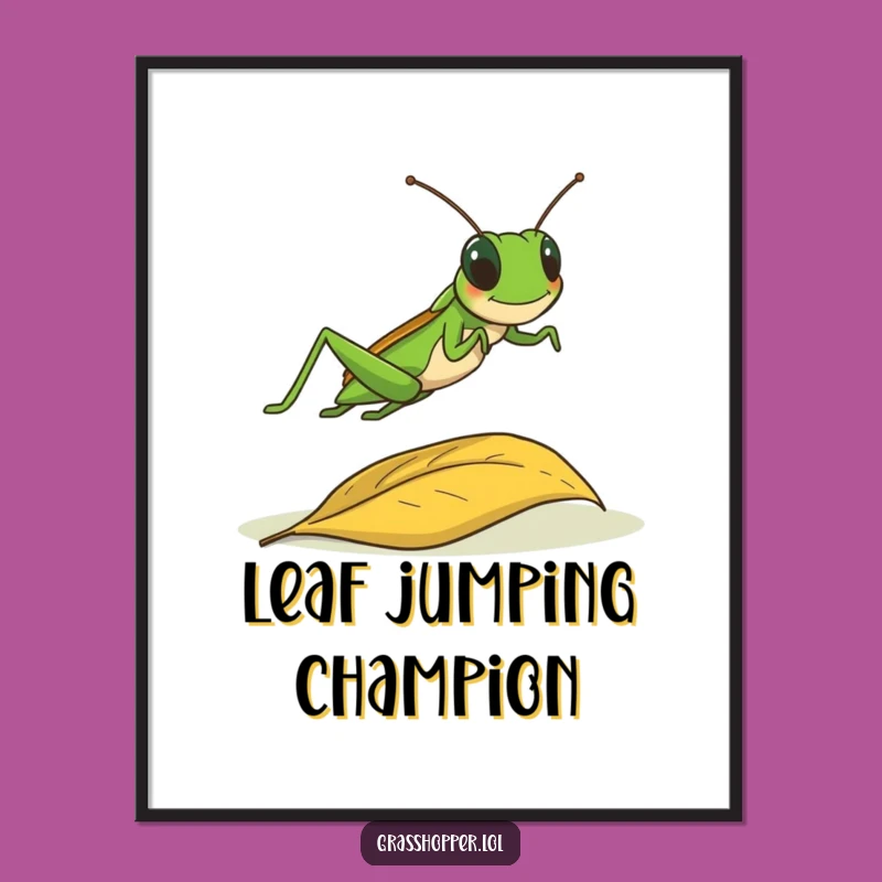 Funny Leaping Grasshopper Digital Art - Dynamic Leaf Jump Print Gift