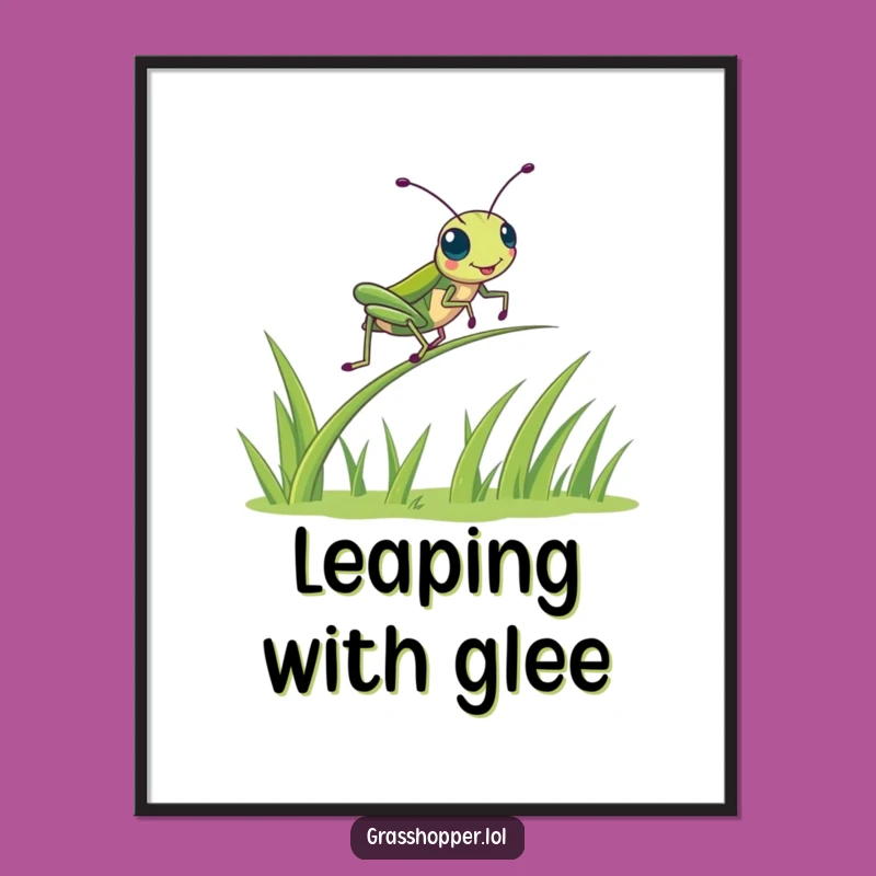 Funny Kawaii Grasshopper Digital Art - Exciting Bounce Print Gift