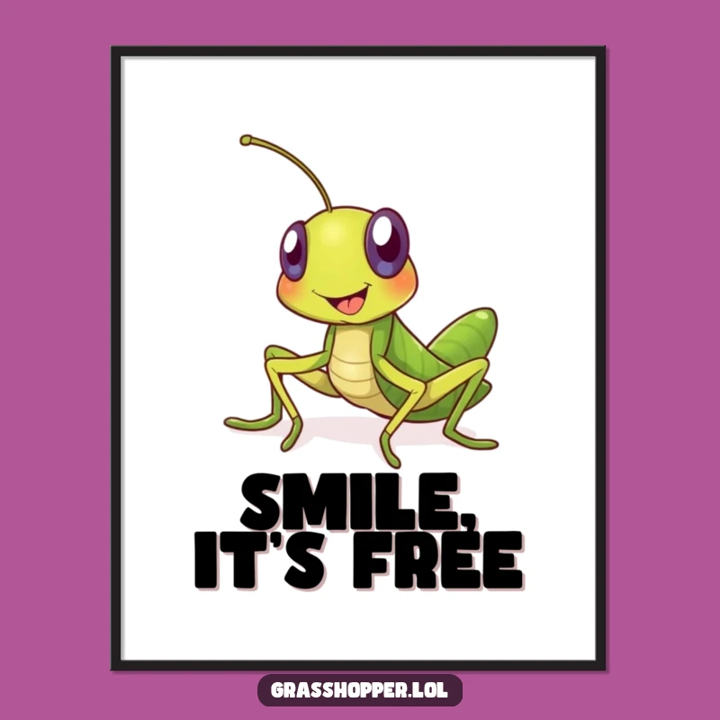 Funny Grasshopper Art Print: Adorn Your Walls With a Smiling Insect's Invitation