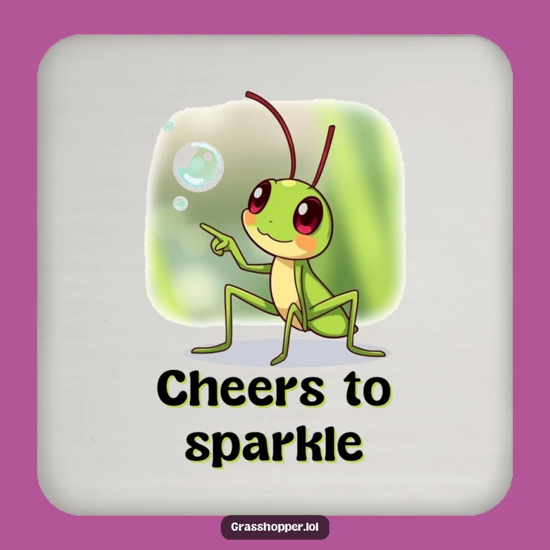 Funny Excited Grasshopper Drink Coasters: Dewdrop Wonder, Perfect Gift
