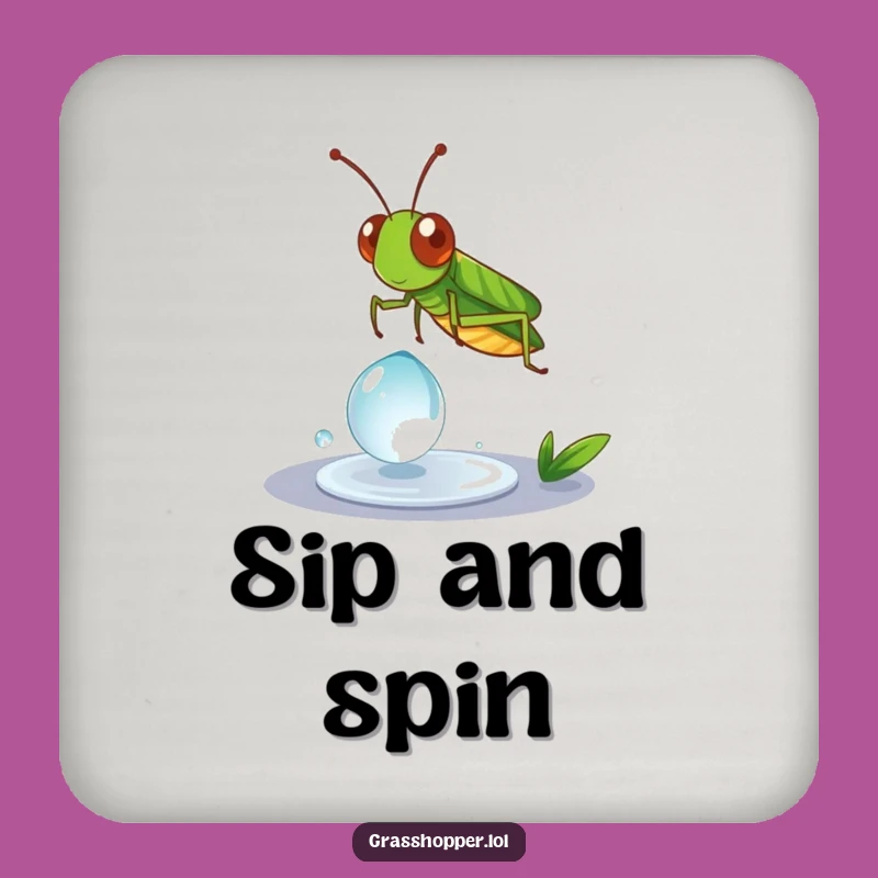 Funny Grasshopper Dewdrop Spin Coaster - Protect Surfaces with Whimsy