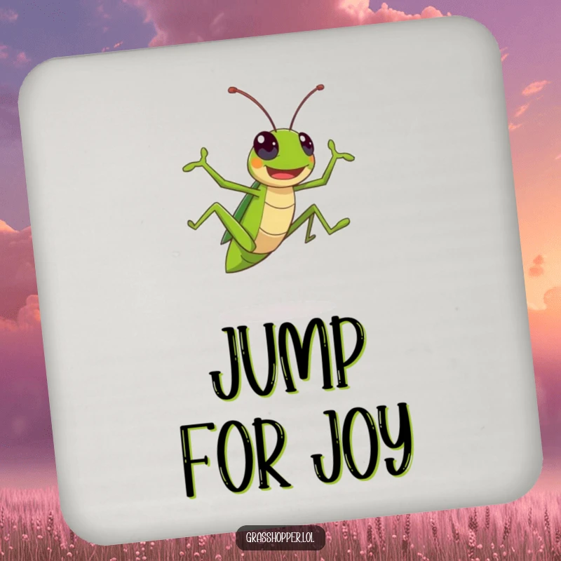 Funny Kawaii Grasshopper Coaster: A happy insect leaping, guarding your drinks with funny style and preventing rings.