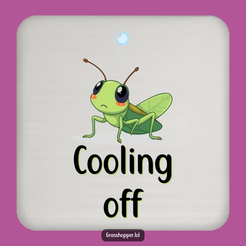 Funny Surprised Grasshopper Coaster: Dewdrop Surprise, Cute Table Protector Gift!