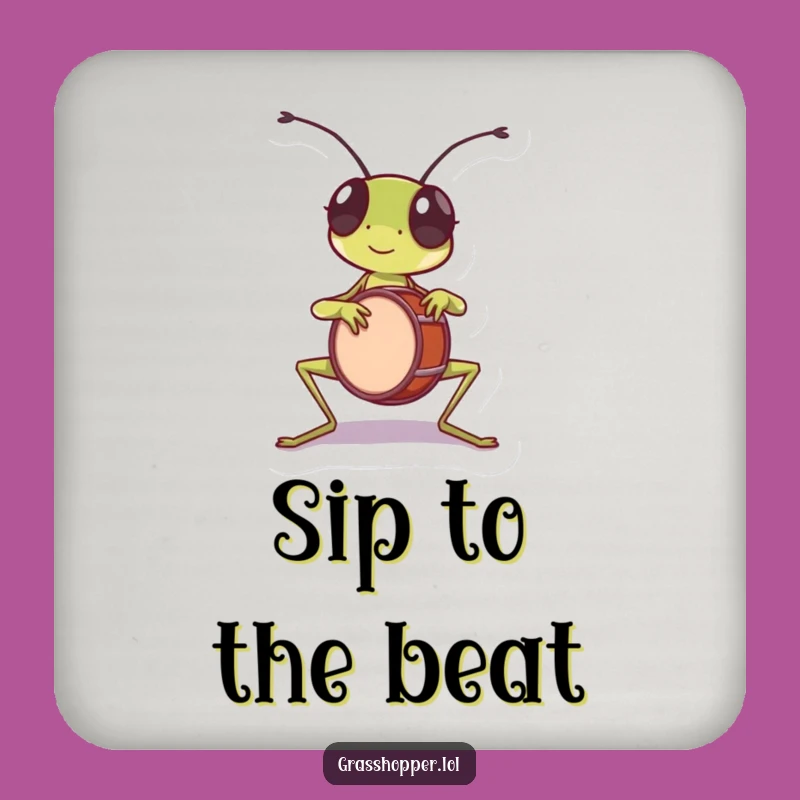 Funny Grasshopper Drummer Coaster - Rhythmic Table Protection & Gift