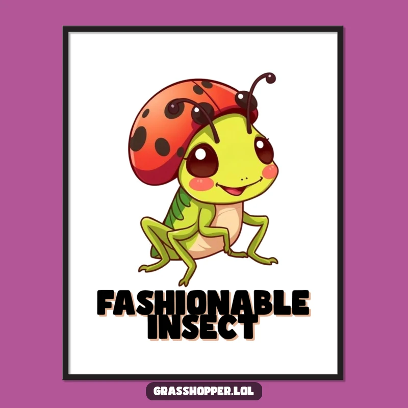 Funny Grasshopper Ladybug Hat Poster - Cheerful Insect Art Gift