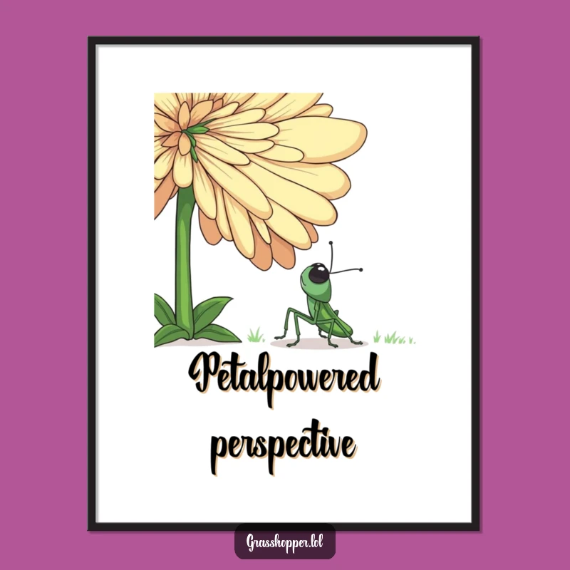 Funny Grasshopper Giant Flower Poster - Whimsical Wall Art Inspiring Wonder & Joy