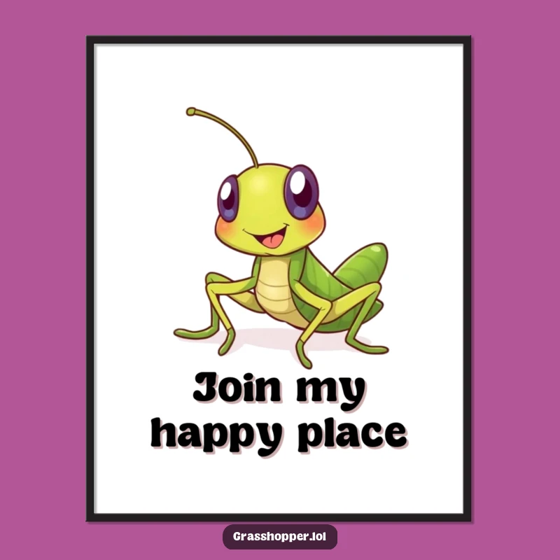 Funny Grasshopper Invitation Poster: Brighten Your Walls With This Smiling Insect Art