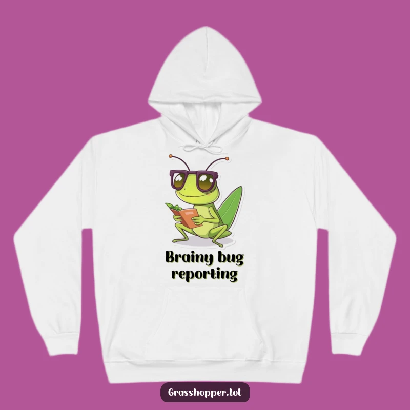 Cozy Funny Grasshopper Reader Hoodie - Warm & Scholarly Gift