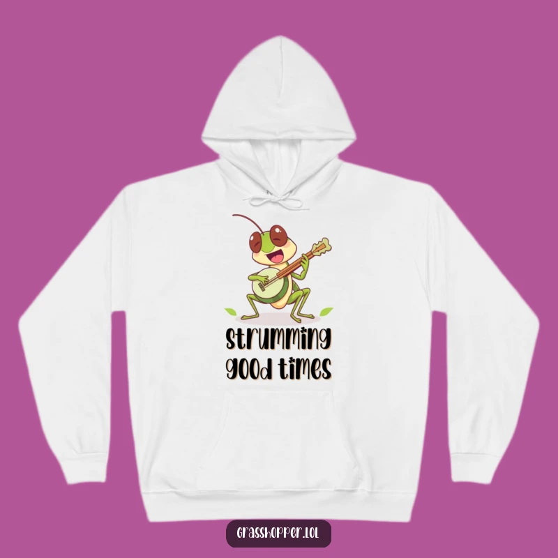 Cozy Funny Grasshopper Banjo Hoodie: Jamming Out with Excitement!