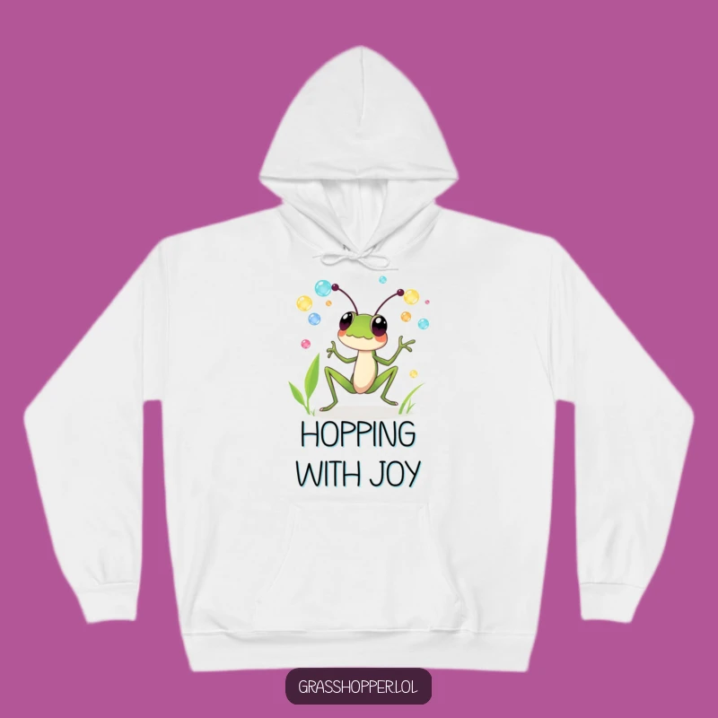 Funny Grasshopper Hoodie: Juggling Dewdrops, Cozy Whimsical Humor Gift