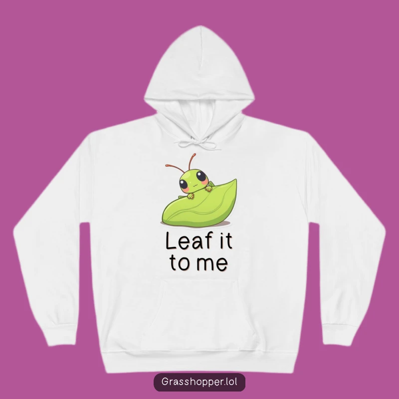Funny Kawaii Grasshopper Hoodie - Cozy Cute Leaf Peeking Sweatshirt
