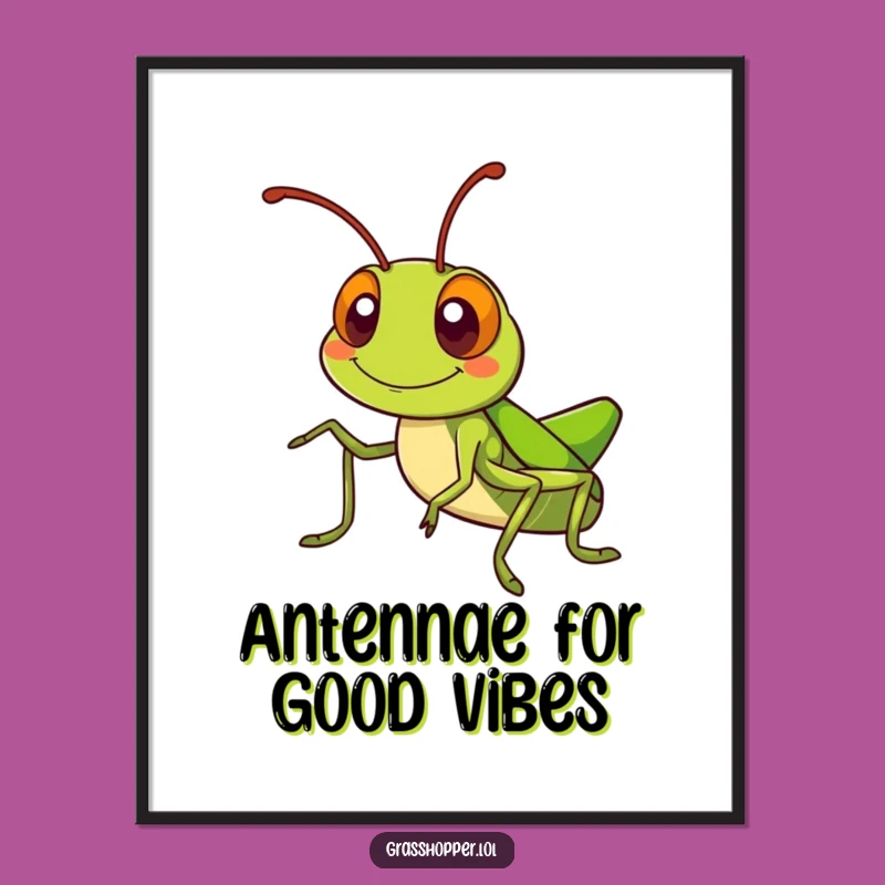 Free Printable Wall Art: Kawaii Grasshopper Greeting - Funny Downloadable Decor
