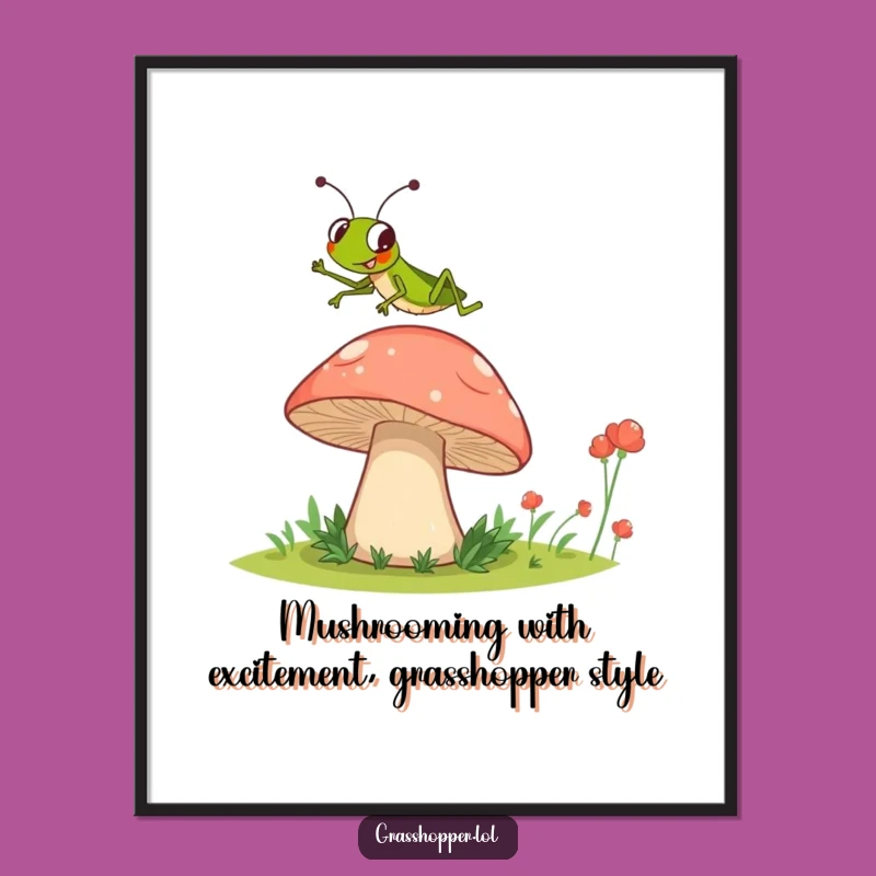 Free Printable Grasshopper Wall Art: Funny Jumping Mushroom Design for Downloadable Humor