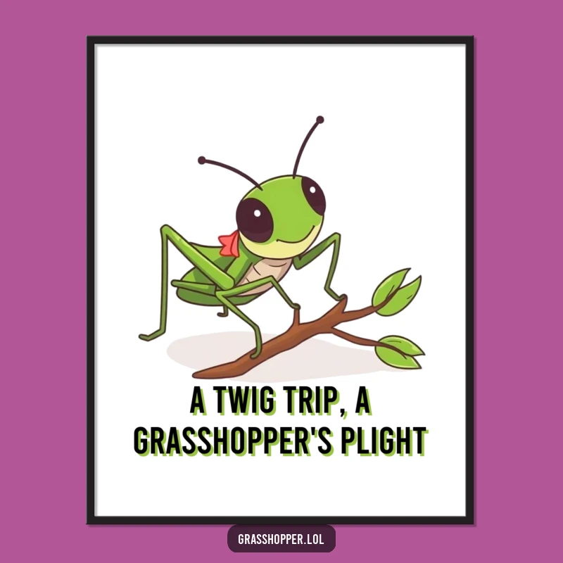Free Printable Grasshopper Wall Art: Funny Tripping Twig Design for Downloadable Comedy