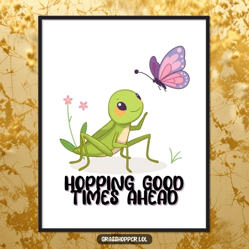 Funny Free Printable Wall Art: A grasshopper playfully bopping a butterfly, adding a whimsical and humorous touch to any wall.