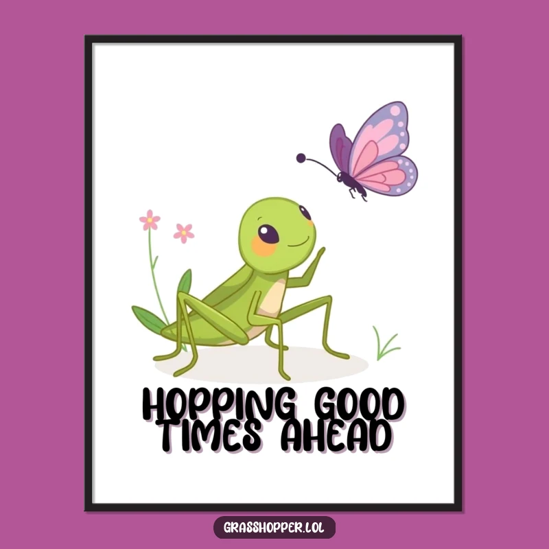 Funny Grasshopper Wall Art Free Printable: Bopping Butterfly Humorous Downloadable Decor